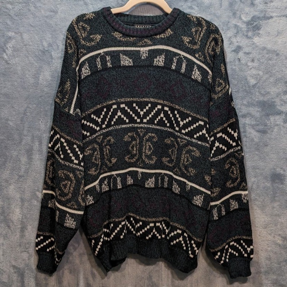 Vintage Sweater Graphix Mens XL Geometric Knit Crewneck Pullover 1990s Grandpa